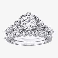Womens Lab Created White Moissanite Sterling Silver Bridal Set