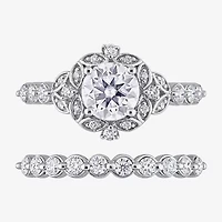 Womens Lab Created White Moissanite Sterling Silver Bridal Set