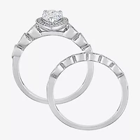 Womens 1 1/6 CT. T.W.  Lab Created White Moissanite Sterling Silver Pear Halo Bridal Set