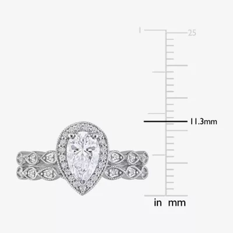 Womens 1 1/6 CT. T.W. Lab Created White Moissanite Sterling Silver Pear Halo Bridal Set