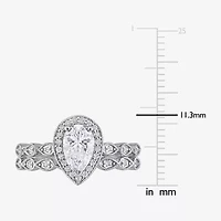 Womens 1 1/6 CT. T.W.  Lab Created White Moissanite Sterling Silver Pear Halo Bridal Set