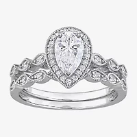 Womens 1 1/6 CT. T.W.  Lab Created White Moissanite Sterling Silver Pear Halo Bridal Set