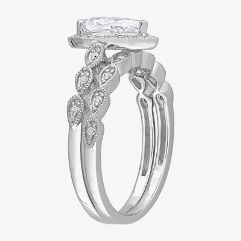 Womens 1 1/6 CT. T.W.  Lab Created White Moissanite Sterling Silver Pear Halo Bridal Set