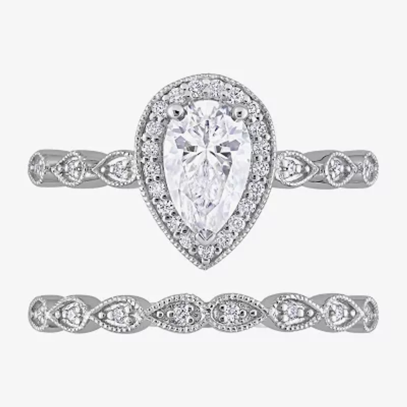 Womens 1 1/6 CT. T.W. Lab Created White Moissanite Sterling Silver Pear Halo Bridal Set