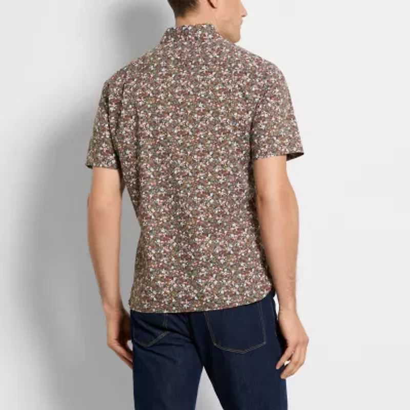 Van Heusen Mens Short Sleeve Slim Fit Stretch Fabric Wrinkle Free Slim Button-Down Shirt