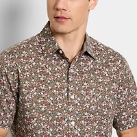 Van Heusen Mens Short Sleeve Slim Fit Stretch Fabric Wrinkle Free Slim Button-Down Shirt