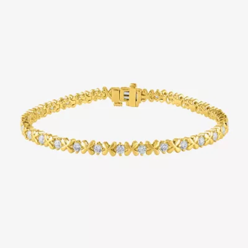 (G / Si2) Womens 2 CT. T.W. Lab Grown White Diamond 10K Gold 7.25 Inch Tennis Bracelet