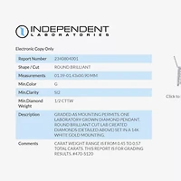 (G / Si2) Womens 1/2 CT. T.W. Lab Grown White Diamond 14K White Gold 18 Inch Pendant Necklace