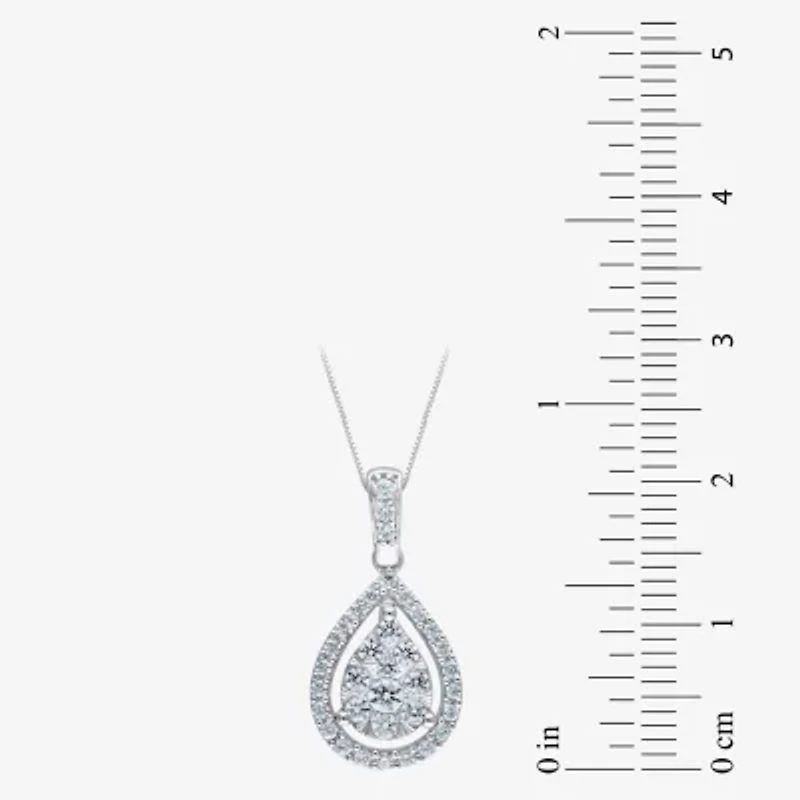 Womens 1/2 CT. T.W. Natural White Diamond 14K White Gold Pear 18 Inch Pendant Necklace