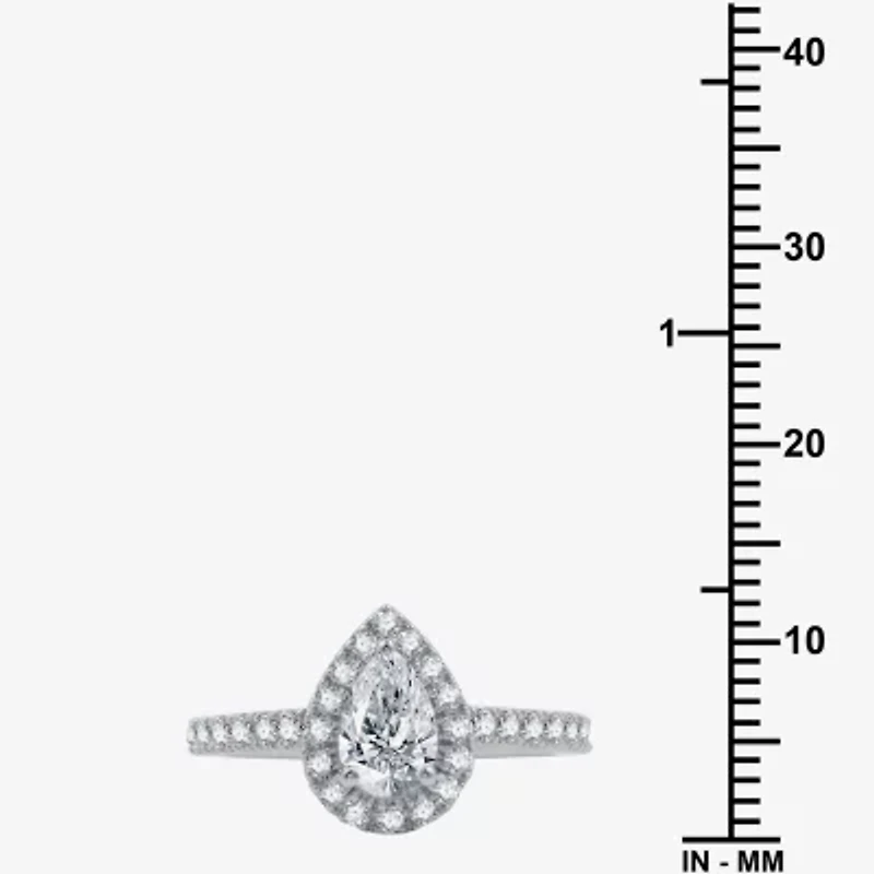 (H-I / Si2-I1) Womens 1 3/4 CT. T.W. Lab Grown White Diamond 10K Gold Pear Side Stone Halo Bridal Set