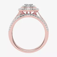 Womens / CT. T.W. Natural White Diamond 10K Gold Round Side Stone Halo Bridal Set