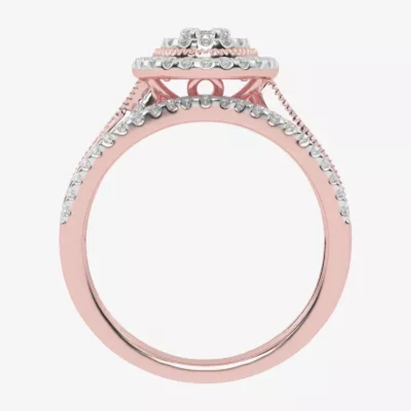 Womens / CT. T.W. Natural White Diamond 10K Gold Oval Side Stone Halo Bridal Set