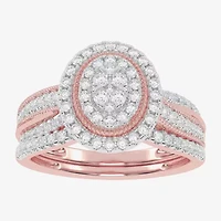 Womens / CT. T.W. Natural White Diamond 10K Gold Oval Side Stone Halo Bridal Set