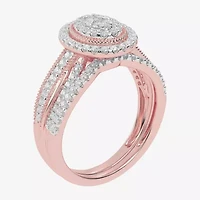Womens / CT. T.W. Natural White Diamond 10K Gold Oval Side Stone Halo Bridal Set
