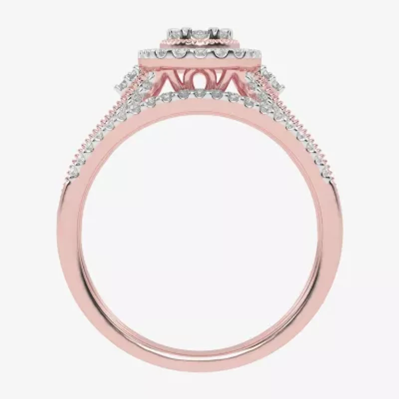 Womens / CT. T.W. Natural White Diamond 10K Gold Pear Side Stone Halo Bridal Set