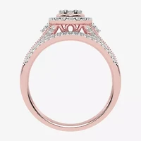 Womens / CT. T.W. Natural White Diamond 10K Gold Pear Side Stone Halo Bridal Set