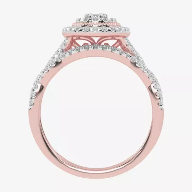 Womens / CT. T.W. Natural White Diamond 10K Gold Oval Side Stone Halo Bridal Set