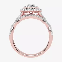 Womens / CT. T.W. Natural White Diamond 10K Gold Oval Side Stone Halo Bridal Set