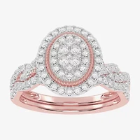 Womens / CT. T.W. Natural White Diamond 10K Gold Oval Side Stone Halo Bridal Set