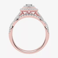 Womens 1/2 CT. T.W. Natural White Diamond 10K Gold Marquise Side Stone Halo Bridal Set