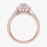 Womens 1/2 CT. T.W. Natural White Diamond 10K Gold Marquise Side Stone Halo Bridal Set