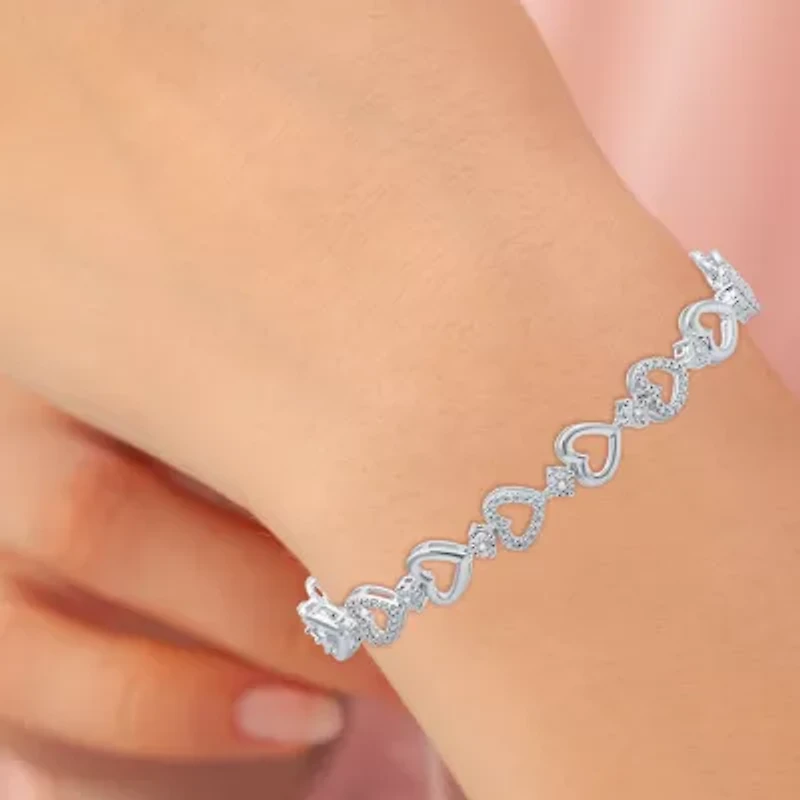 Womens 1/10 CT. T.W. Natural White Diamond Sterling Silver Heart 7 Inch Tennis Bracelet