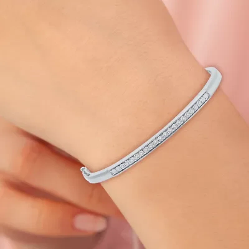 Womens 1/10 CT. T.W. Natural White Diamond Sterling Silver Bangle Bracelet