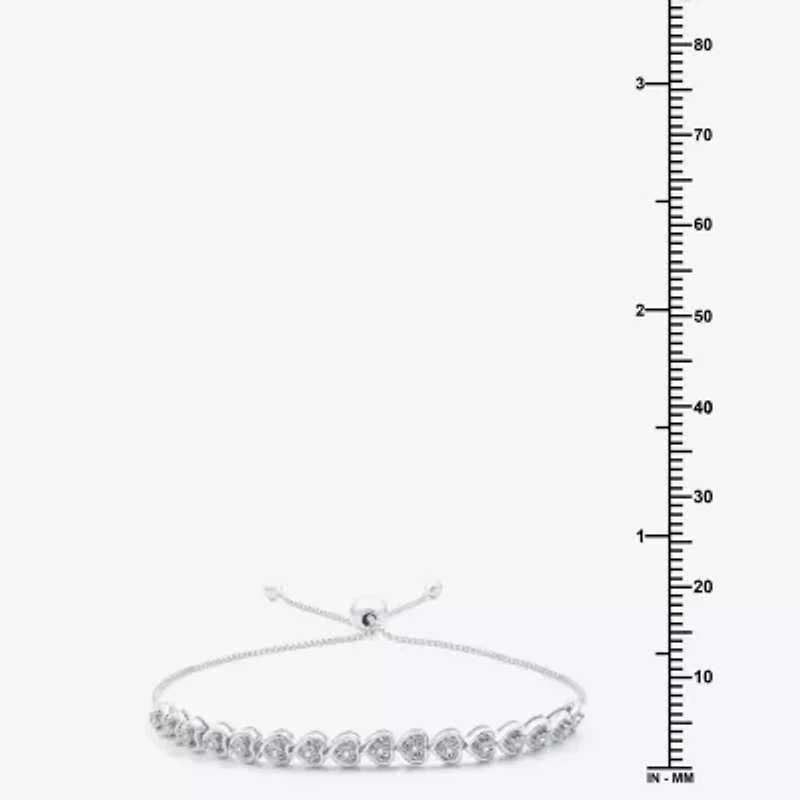 Womens 1/10 CT. T.W. Natural White Diamond Sterling Silver Heart Bolo Bracelet