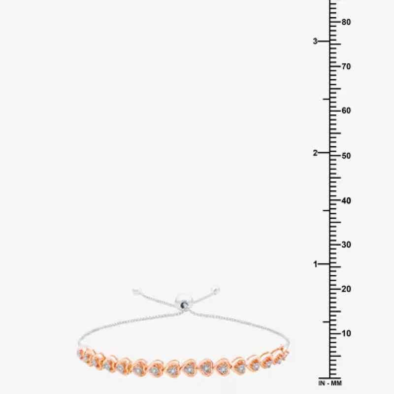 Womens 1/10 CT. T.W. Natural White Diamond Sterling Silver Heart Bolo Bracelet