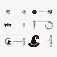 Arizona Halloween Silver Tone Womens Purple Glass 6 Pair Earring Set