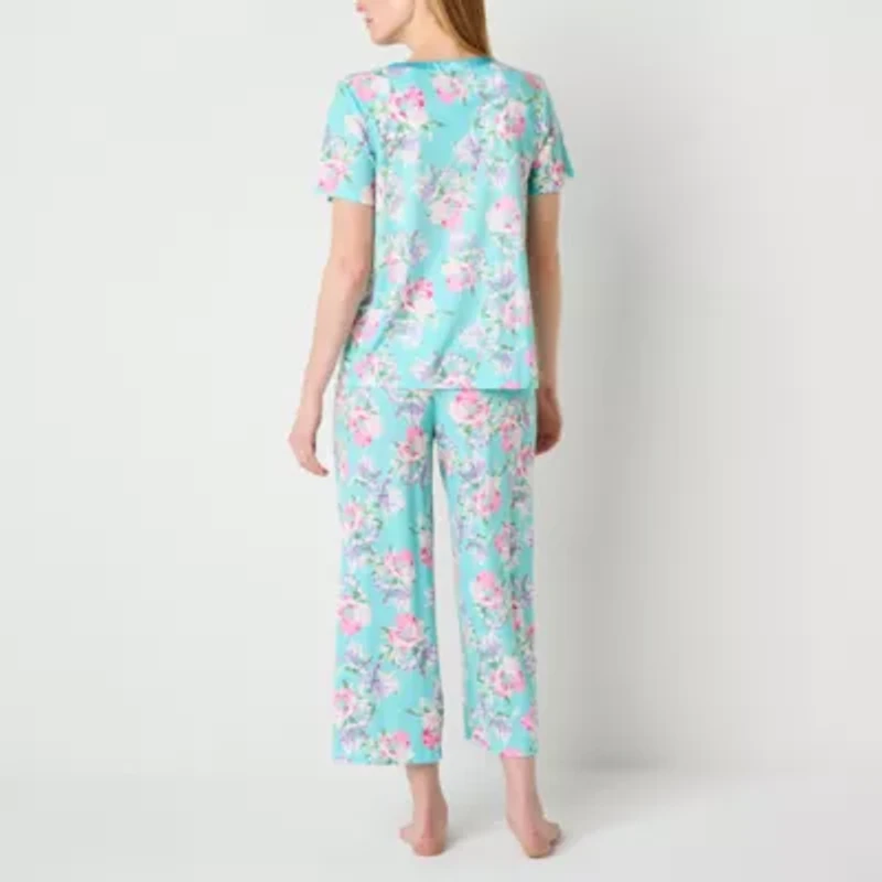 Adonna Womens Round Neck Short Sleeve 2-pc. Pajama Sets