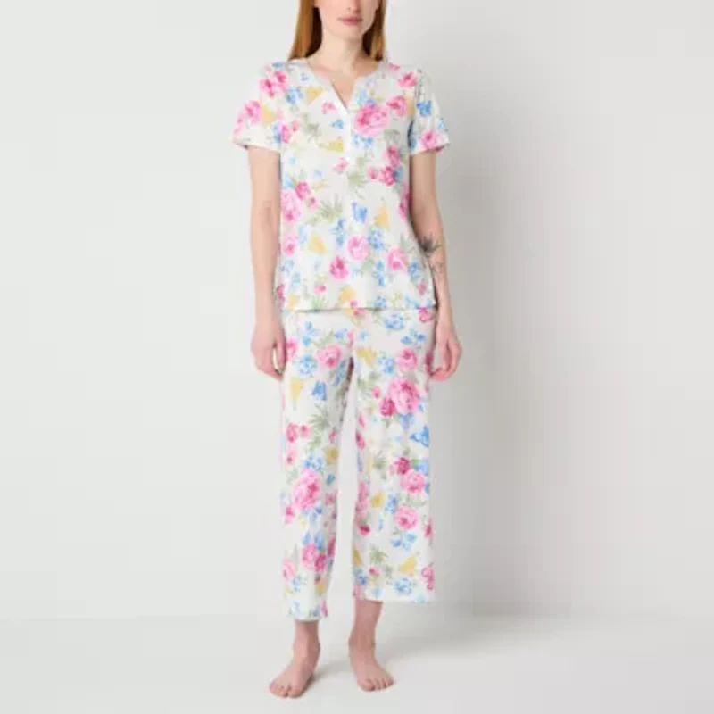 Adonna Womens Round Neck Short Sleeve 2-pc. Pajama Sets