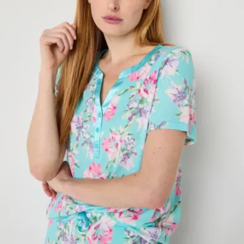 Adonna Womens Round Neck Short Sleeve 2-pc. Pajama Sets