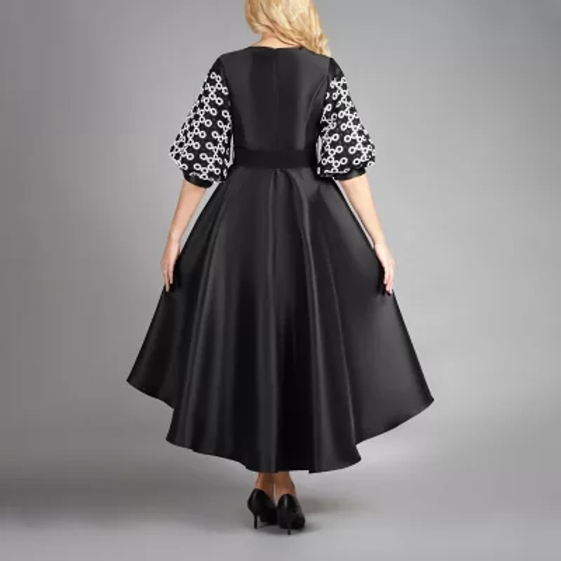 Giovanna Collection Womens Elbow Sleeve High-Low Circles A-Line Dress