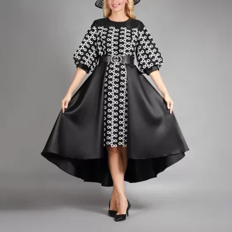 Giovanna Collection Womens Elbow Sleeve High-Low Circles A-Line Dress