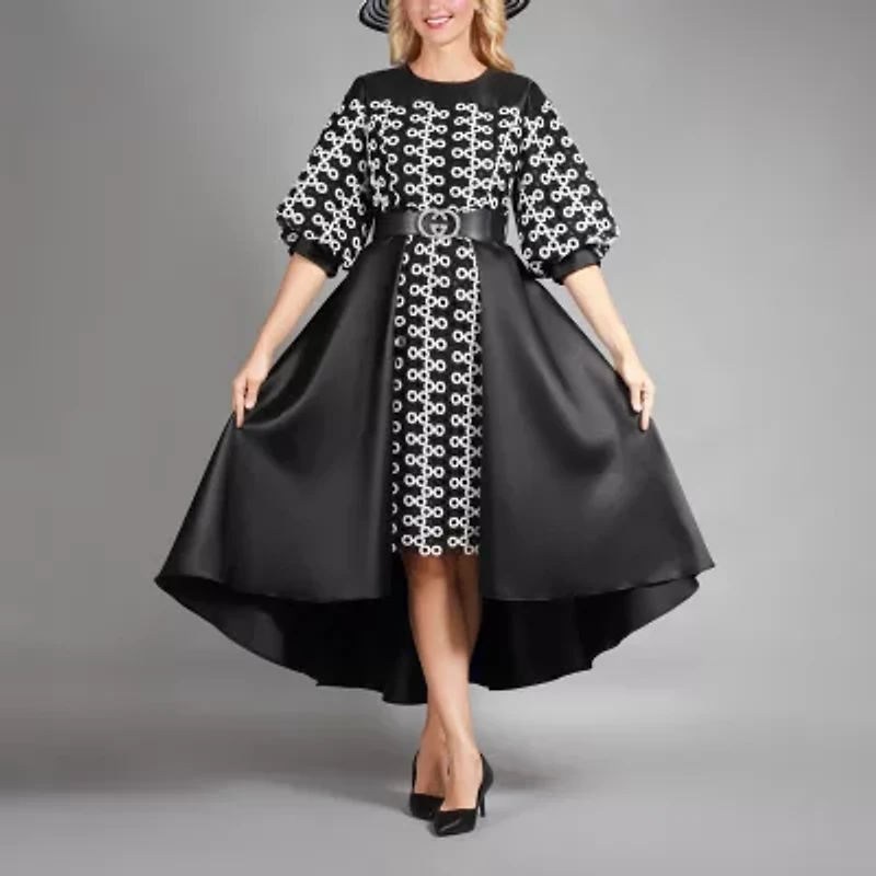 Giovanna Collection Womens Elbow Sleeve High-Low Circles Plus A-Line Dress