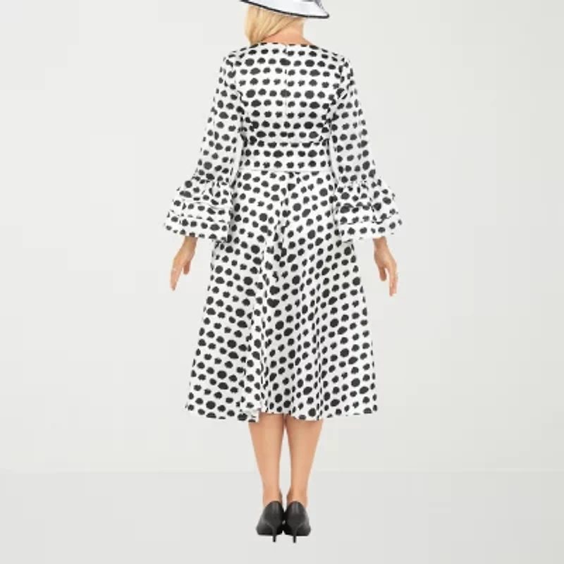 Giovanna Signature Womens Long Sleeve Midi Polka Dot A-Line Dress