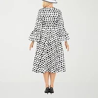 Giovanna Signature Womens Long Sleeve Midi Polka Dot A-Line Dress