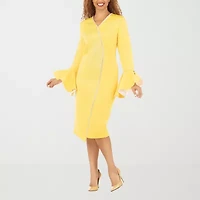 Giovanna Signature Womens Long Sleeve Embellished Shift Dress