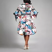 Giovanna Signature Womens Long Sleeve Floral Shirt Dress