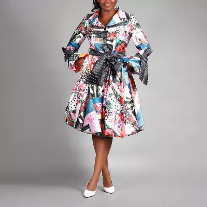 Giovanna Signature Womens Long Sleeve Floral Shirt Dress