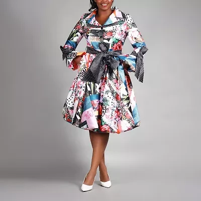 Giovanna Signature Womens Long Sleeve Floral Shirt Dress
