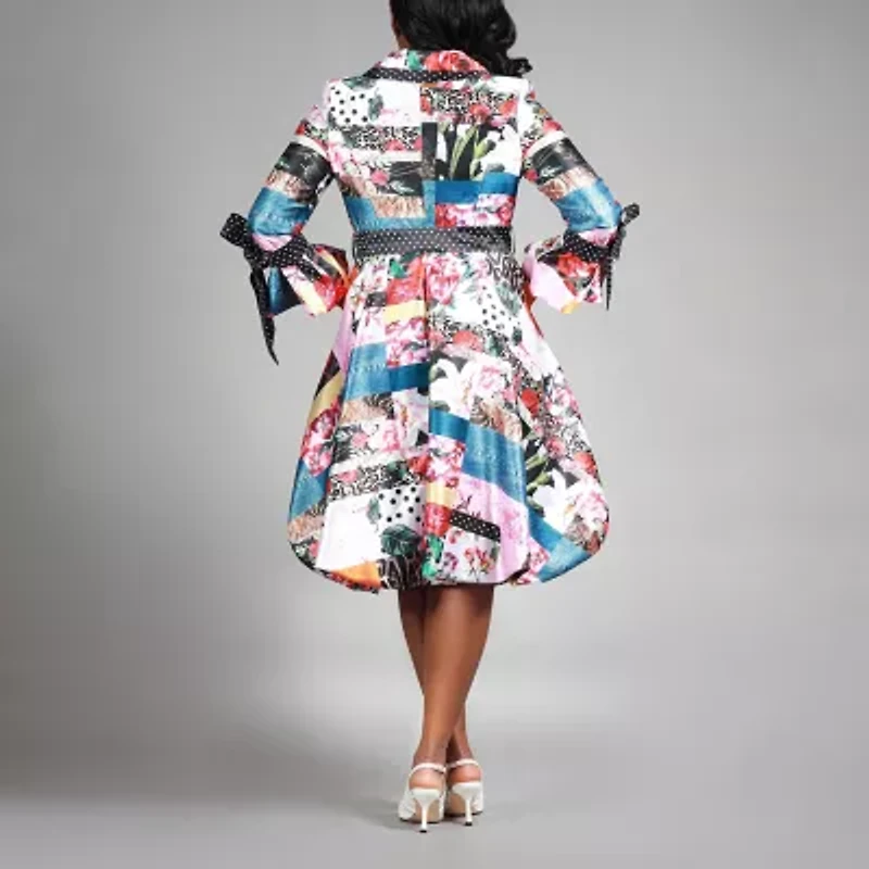 Giovanna Signature Womens Belted Long Sleeve Floral Shirt Dress