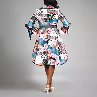 Giovanna Signature Womens Belted Long Sleeve Floral Shirt Dress