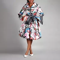 Giovanna Signature Womens Belted Long Sleeve Floral Shirt Dress