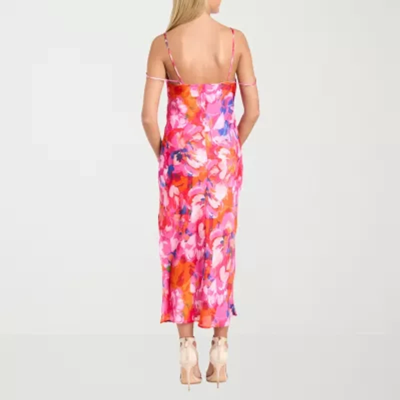 Morgan & Co. Womens Sleeveless Floral Midi Juniors Slip Dress