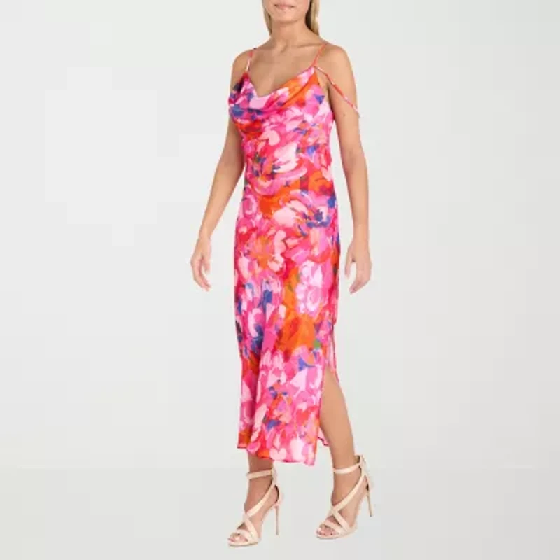 Morgan & Co. Womens Sleeveless Floral Midi Juniors Slip Dress