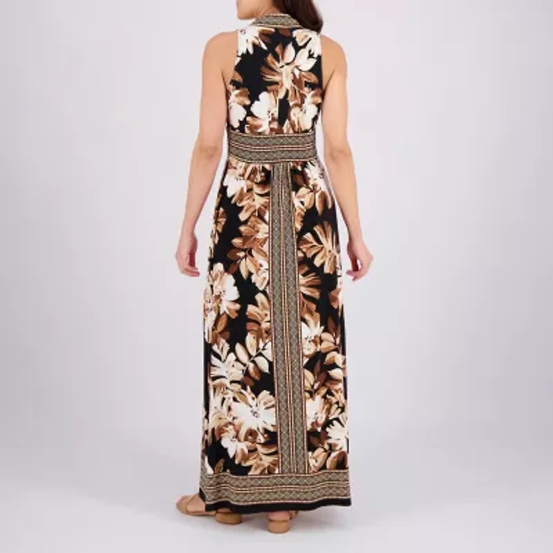 London Style Womens Sleeveless Leaf Maxi Dress