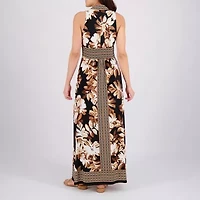 London Style Womens Sleeveless Leaf Maxi Dress