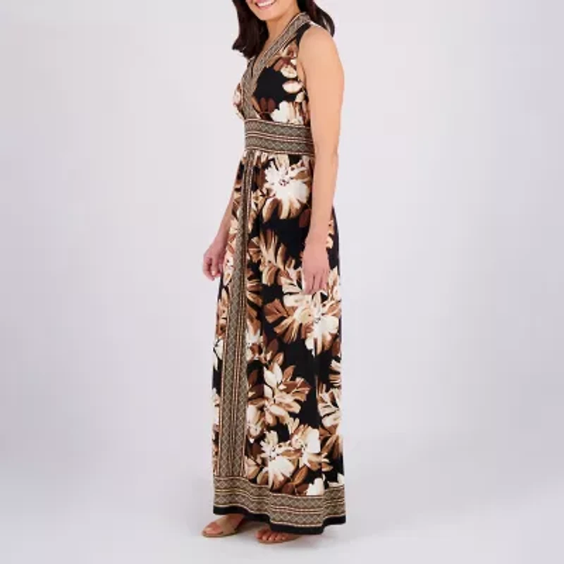 London Style Womens Sleeveless Leaf Maxi Dress